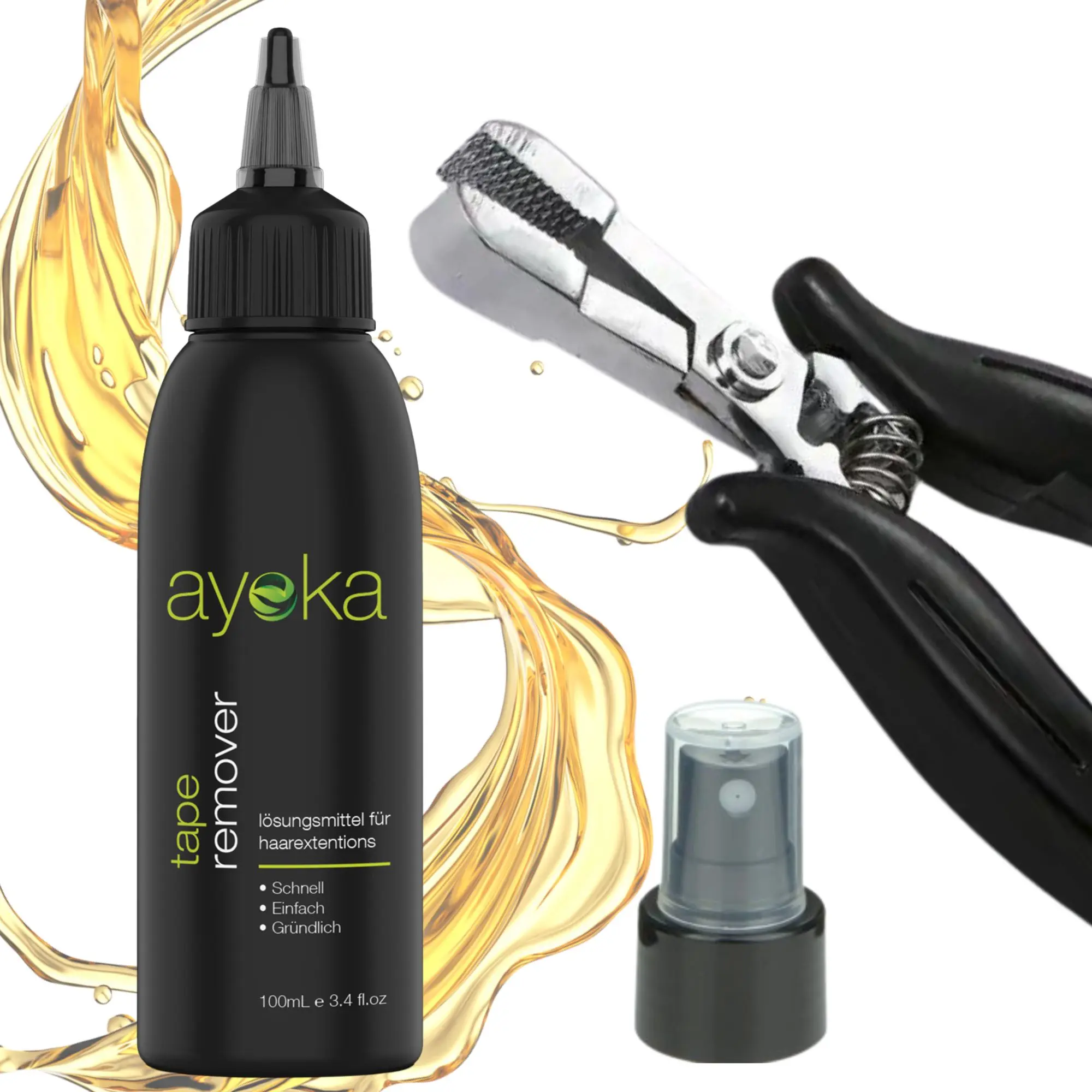 Premium Set mit Arganöl Extensions Entferner und professioneller Zange für Tape Extensions